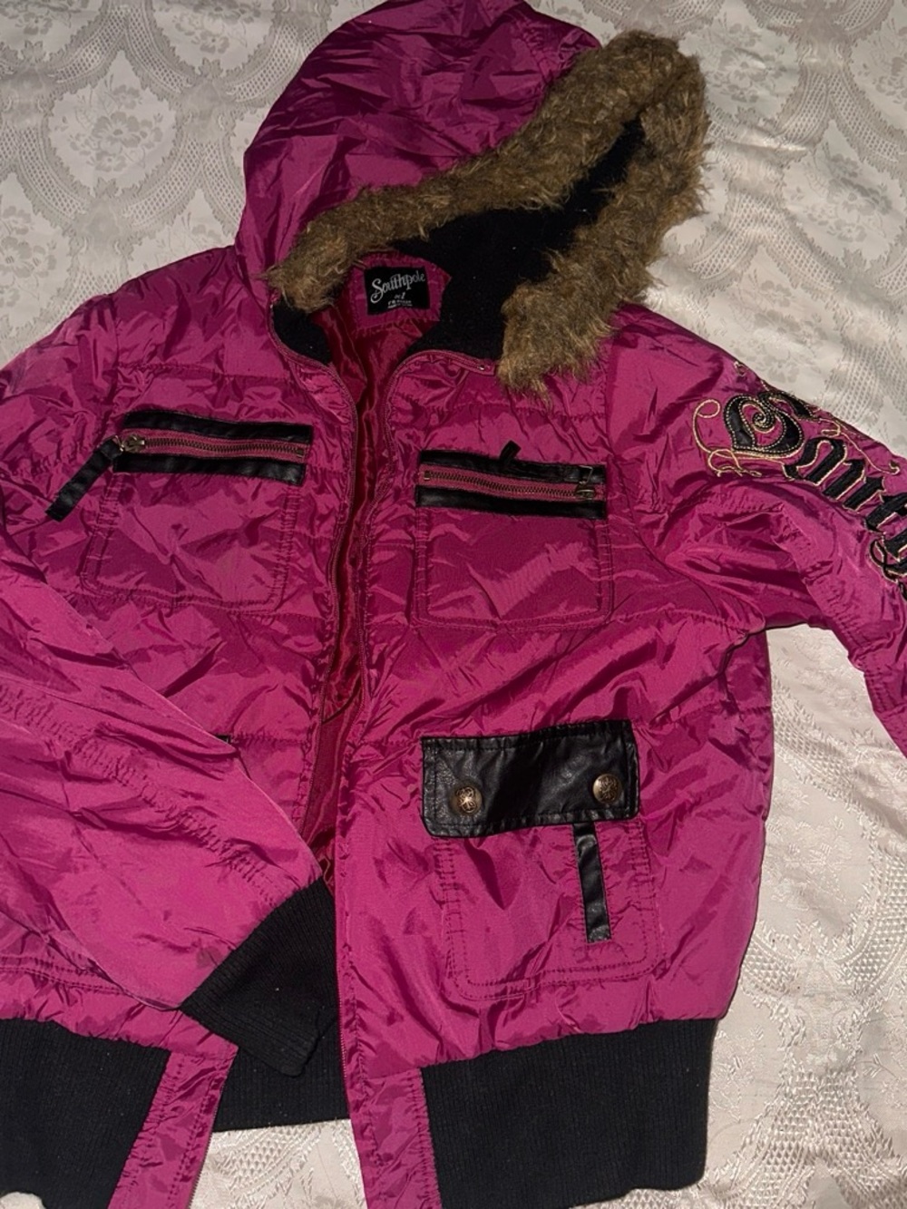 South Pole Girls' Magenta Hooded Puffer Jacket *No zipper*